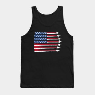 Fighter Jet Airplane American Flag Patriotic 4th Of July distressed Tank Top